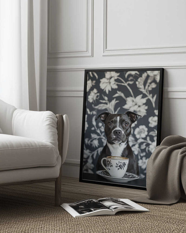 Tablou înramat „The Latte Loving Staffy” de SHANDU