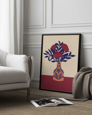 Tablou înramat „Burgundy Poppies In a Vase” de Angela Minca