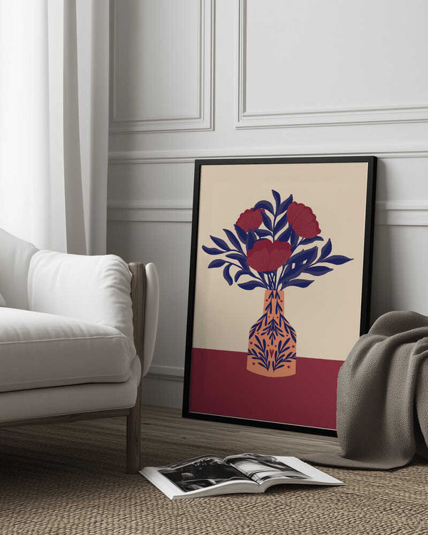 Tablou înramat „Burgundy Poppies In a Vase” de Angela Minca