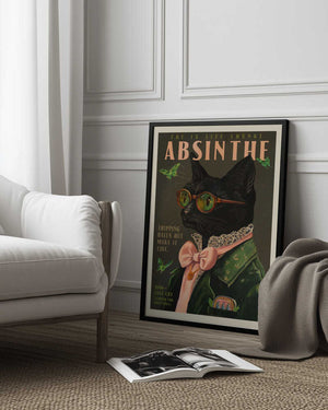Tablou înramat „Chic Absinthe Cat Alcohol &amp; Cocktail Bar Art” de The Whiskey Ginger