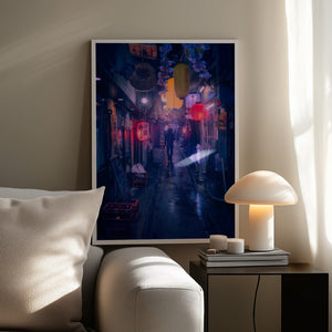 Tablou înramat „Tokyo Blue Rain” de Javier de la Torre