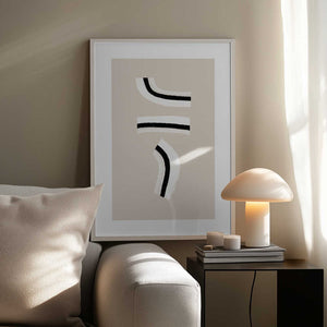 Tablou înramat „Minimalist Black and White Curved Lines” de uplusmestudio