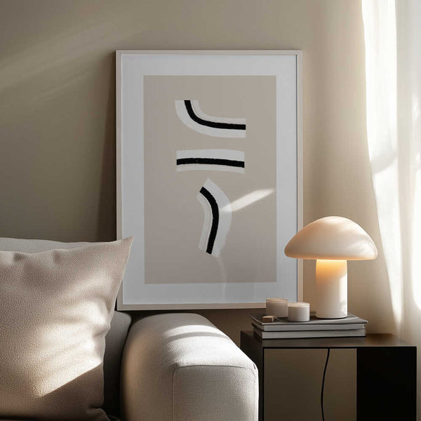 Tablou înramat „Minimalist Black and White Curved Lines” de uplusmestudio