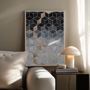 Tablou înramat „Soft Blue Gradient Cubes” de Elisabeth Fredriksson