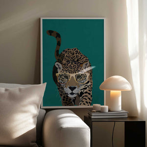 Tablou înramat „Curious green leopard” de Sarah Manovski