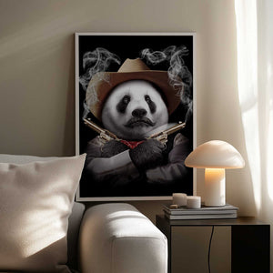 Tablou înramat „panda crossgun” de Adam Lawless