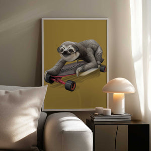 Tablou înramat „sloth on skateboard” de Adam Lawless