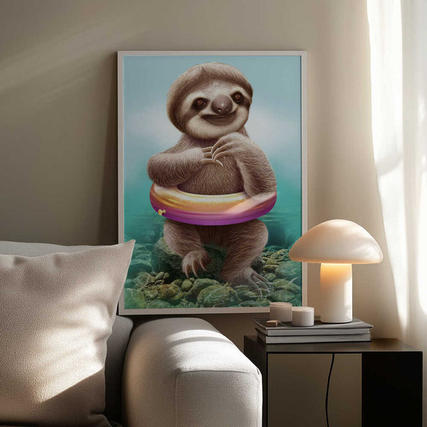 Tablou înramat „YOUNG SLOTH WITH BUOY” de Adam Lawless