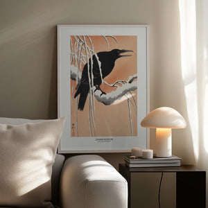 Tablou înramat „Crow On Snowy Branch” de Ohara Koson
