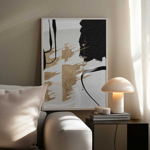 Tablou înramat „Abstract Black and Gold-6” de Sally Ann Moss
