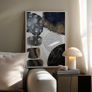 Tablou înramat „Abstract Black and Gold-2” de Sally Ann Moss