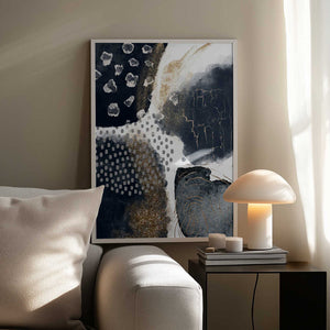 Tablou înramat „Abstract Black and Gold-1” de Sally Ann Moss