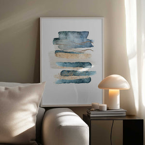 Tablou înramat „Atlantic Blue Abstract-1” de Sally Ann Moss