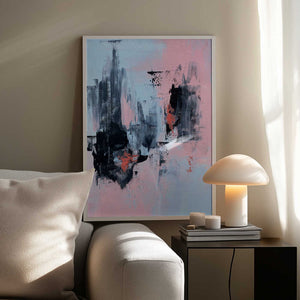 Tablou înramat „Pink and Grey Abstract 3” de Alyson Storms