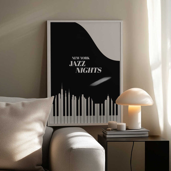 Tablou înramat „Jazz Nights Nyc   Black” de Kubistika