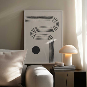Tablou înramat „Black Curved Lines and a Circle” de Elena Ristova