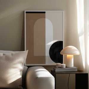 Tablou înramat „Geometric Shapes in Earthy Tones with a Black Circle” de Elena Ristova