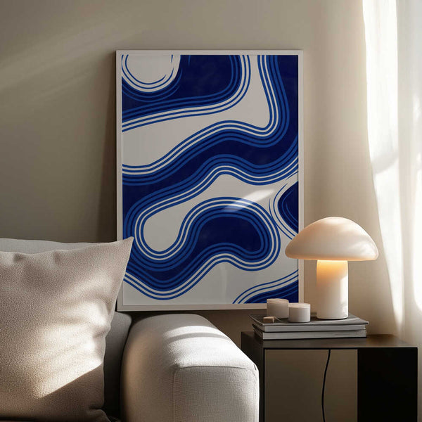 Tablou înramat „Blue Wave Patterns” de Elena Ristova