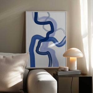 Tablou înramat „Fluid Blue Brushstrokes” de Elena Ristova