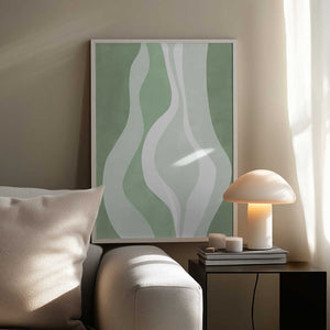 Tablou înramat „Organic Shapes In Soft Green And White Hues” de Elena Ristova