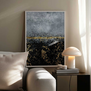 Tablou înramat „Gold Black Abstract” de Bilge Paksoylu