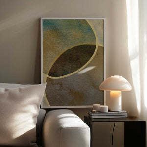 Tablou înramat „Abstract Circles With Gold 2” de Bilge Paksoylu