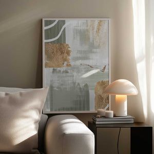 Tablou înramat „White Lines On Green 2” de Sally Ann Moss