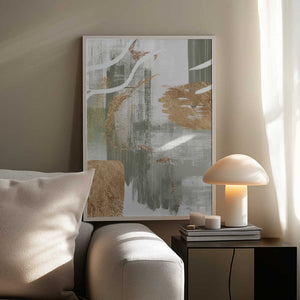 Tablou înramat „White Lines On Green 1” de Sally Ann Moss