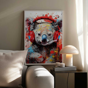 Tablou înramat „Koala With Headphones animal” de Justyna Jaszke