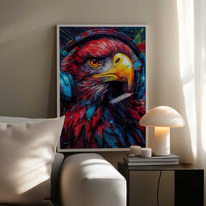 Tablou înramat „Eagle With Headphones animal” de Justyna Jaszke