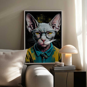 Tablou înramat „Hipster cat animal art” de Justyna Jaszke