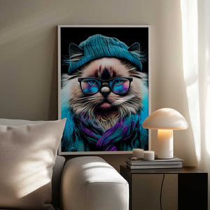 Tablou înramat „Hipster cat animal art” de Justyna Jaszke