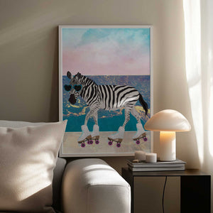 Tablou înramat „Zebra On Holiday Rollerksating” de Sarah Manovski