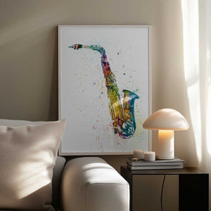 Tablou înramat „Saxophone Abstract Watercolor” de Michael Tompsett