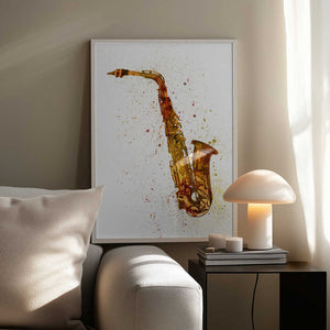 Tablou înramat „Saxophone Abstract Watercolor” de Michael Tompsett
