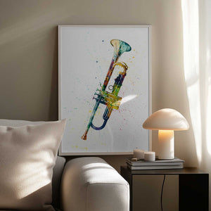 Tablou înramat „Trumpet Abstract Watercolor” de Michael Tompsett