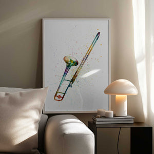 Tablou înramat „Trombone Abstract Watercolor” de Michael Tompsett