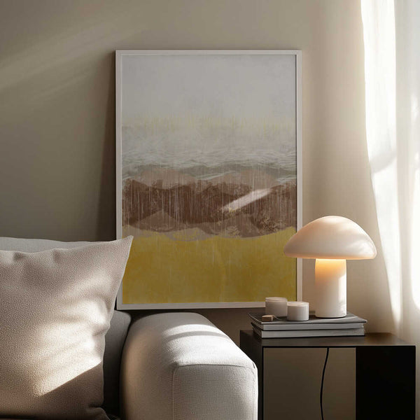 Tablou înramat „Coastal landscape with beach and sea in earth tones” de Imaginative