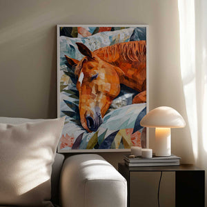 Tablou înramat „Animal Watercolor Art Horse Sleeping” de Justyna Jaszke
