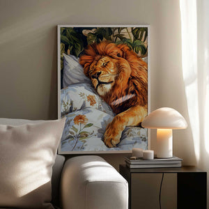 Tablou înramat „Animal Watercolor Art Lion Sleeping” de Justyna Jaszke