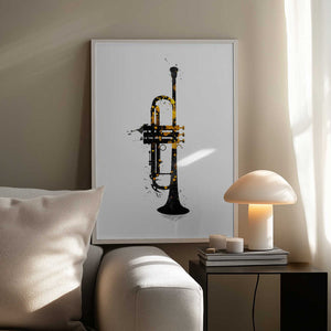 Tablou înramat „Black and Gold Music Art Trumpet” de Justyna Jaszke
