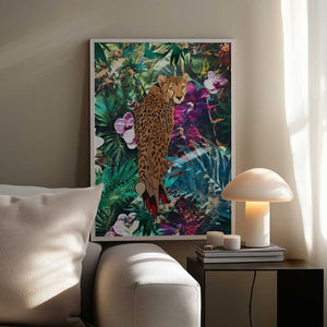 Tablou înramat „Tropical Floral Jungle - Cheetah in heels” de Sarah Manovski