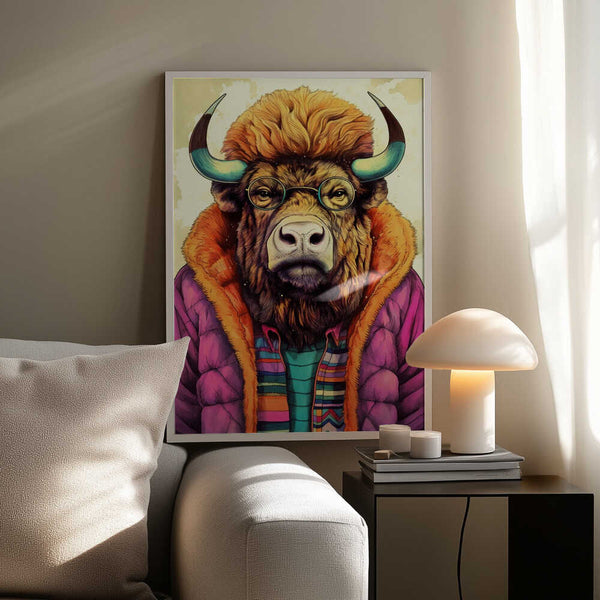 Tablou înramat „Buffalo Watercolor Animal Art (2)” de Justyna Jaszke