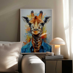 Tablou înramat „Giraffe Watercolor Animal Art (1)” de Justyna Jaszke