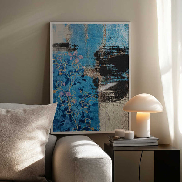 Tablou înramat „Denim Floral 1” de Sally Ann Moss