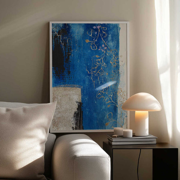 Tablou înramat „Denim Floral 3” de Sally Ann Moss