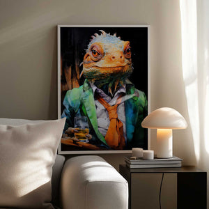 Tablou înramat „Chameleon Watercolor Animal Art” de Justyna Jaszke