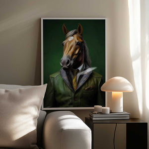 Tablou înramat „Elegant Green Horse Animal Art” de Justyna Jaszke