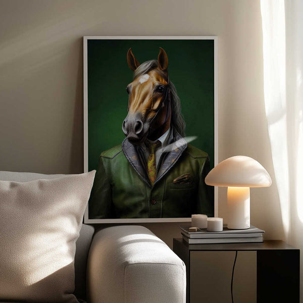 Tablou înramat „Elegant Green Horse Animal Art” de Justyna Jaszke