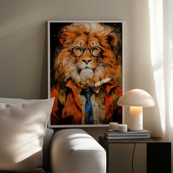 Tablou înramat „Lion Watercolor Animal Art” de Justyna Jaszke